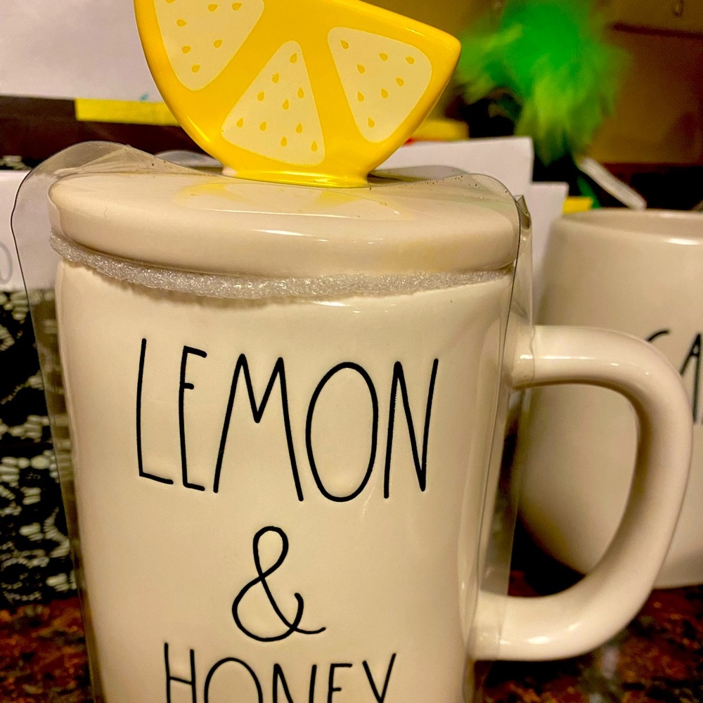 Rae Dunn mug with topper